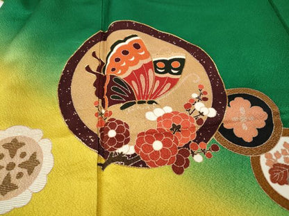 平和屋着物●豪華振袖　駒刺繍　花蝶丸文　暈し染め　十二単風　正絹　逸品　CABJ6432ut