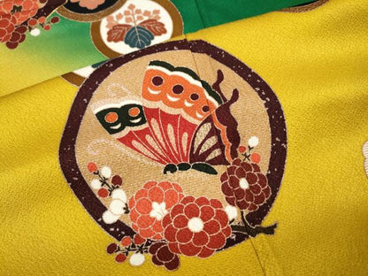 平和屋着物●豪華振袖　駒刺繍　花蝶丸文　暈し染め　十二単風　正絹　逸品　CABJ6432ut