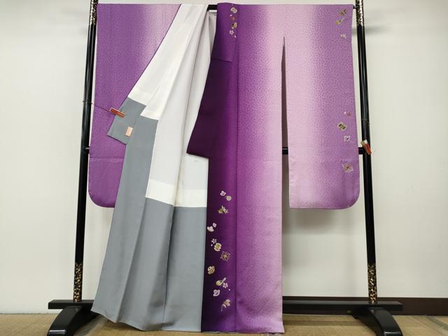 平和屋着物●豪華振袖　ふくれ織　刺繍　打ち出の小槌　瓢箪　舞花文　暈し染め　金彩　正絹　逸品　CABJ6433ut