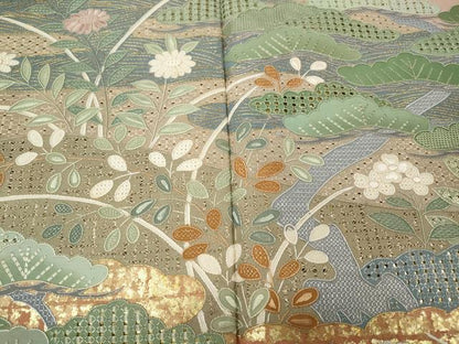 平和屋着物●中国三大刺繍　スワトウ刺繍　色留袖　草花文　金彩　正絹　逸品　CABJ6435ut