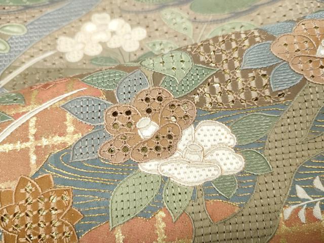 平和屋着物●中国三大刺繍　スワトウ刺繍　色留袖　草花文　金彩　正絹　逸品　CABJ6435ut