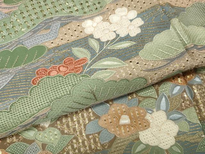 平和屋着物●中国三大刺繍　スワトウ刺繍　色留袖　草花文　金彩　正絹　逸品　CABJ6435ut