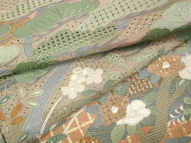 平和屋着物●中国三大刺繍　スワトウ刺繍　色留袖　草花文　金彩　正絹　逸品　CABJ6435ut