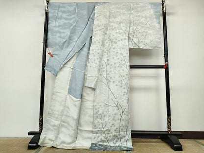 平和屋着物●訪問着　作家物　枝葉文　銀彩　仮絵羽　正絹　逸品　未使用　CABJ6437ut