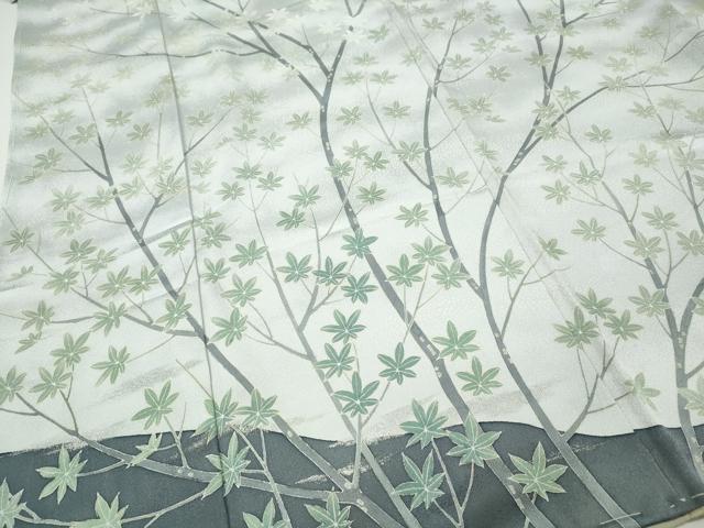 平和屋着物●訪問着　作家物　枝葉文　銀彩　仮絵羽　正絹　逸品　未使用　CABJ6437ut