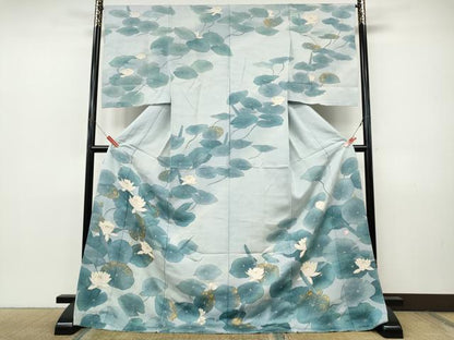 平和屋着物●訪問着　作家物　東京都工芸染色共同組合　蓮　暈し染め　金彩　仮絵羽　正絹　逸品　未使用　CABJ6438ut