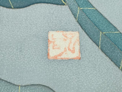 平和屋着物●訪問着　作家物　東京都工芸染色共同組合　蓮　暈し染め　金彩　仮絵羽　正絹　逸品　未使用　CABJ6438ut