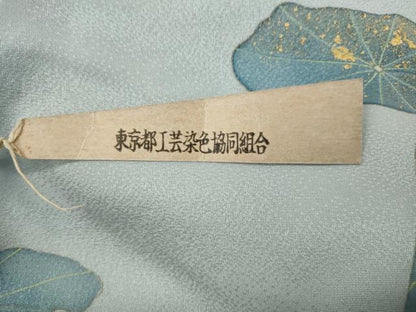 平和屋着物●訪問着　作家物　東京都工芸染色共同組合　蓮　暈し染め　金彩　仮絵羽　正絹　逸品　未使用　CABJ6438ut