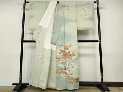 平和屋着物●訪問着　駒刺繍　草花文　暈し染め　金彩　正絹　逸品　CABJ6440ut