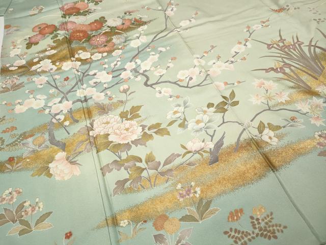 平和屋着物●訪問着　駒刺繍　草花文　暈し染め　金彩　正絹　逸品　CABJ6440ut