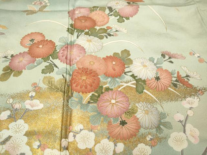 平和屋着物●訪問着　駒刺繍　草花文　暈し染め　金彩　正絹　逸品　CABJ6440ut