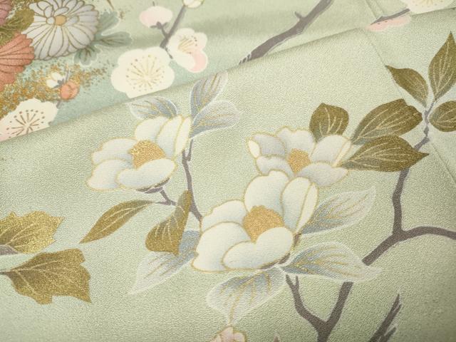 平和屋着物●訪問着　駒刺繍　草花文　暈し染め　金彩　正絹　逸品　CABJ6440ut