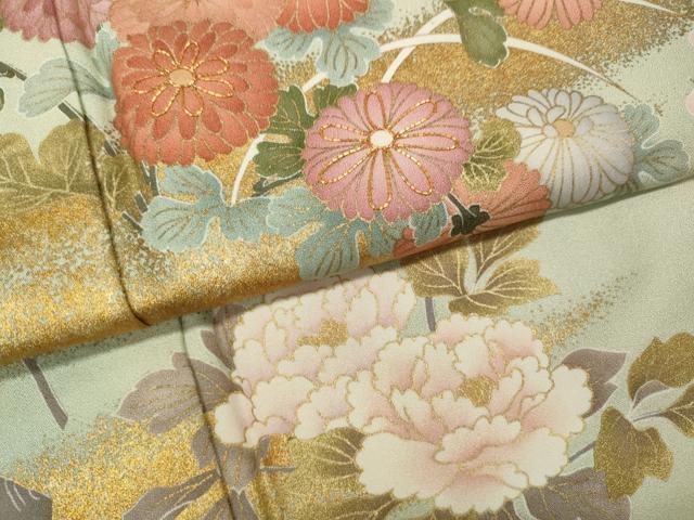 平和屋着物●訪問着　駒刺繍　草花文　暈し染め　金彩　正絹　逸品　CABJ6440ut