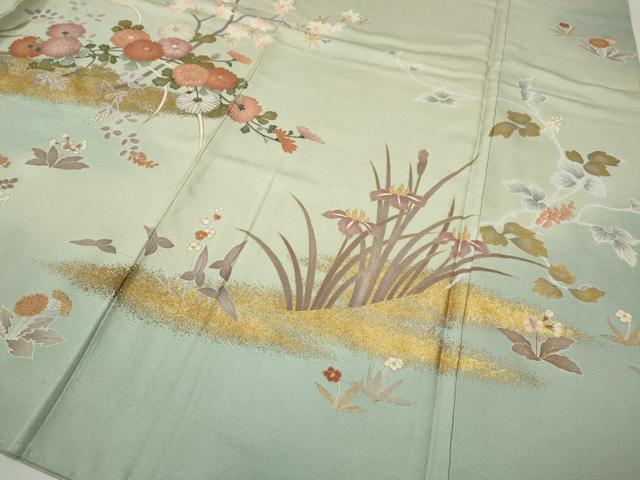 平和屋着物●訪問着　駒刺繍　草花文　暈し染め　金彩　正絹　逸品　CABJ6440ut