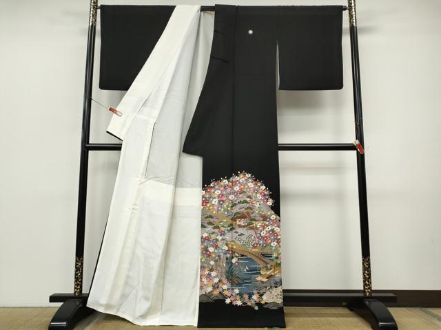 平和屋着物●豪華黒留袖　友禅　作家物　風景草花文　正絹　逸品　CABJ6441ut