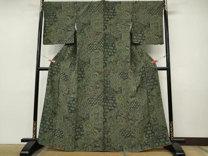 平和屋着物●前田仁仙　仁仙更紗　小紋　切嵌更紗花鳥文　正絹　逸品　CABJ6446ut