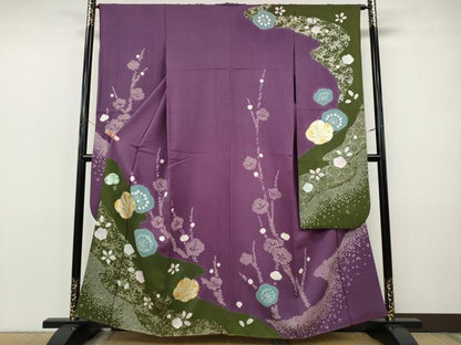 平和屋着物●豪華振袖　絞り　刺繍　舞花文　金彩　正絹　逸品　CABJ6447ut