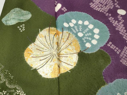 平和屋着物●豪華振袖　絞り　刺繍　舞花文　金彩　正絹　逸品　CABJ6447ut