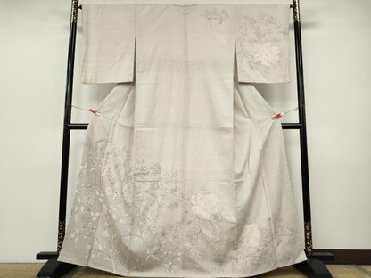 平和屋着物●訪問着　本塩沢　枝花文　正絹　逸品　CABJ6448ut