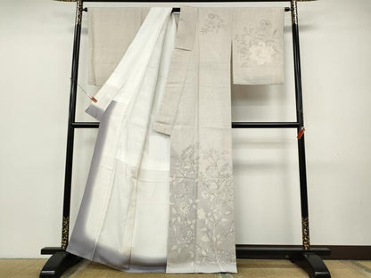 平和屋着物●訪問着　本塩沢　枝花文　正絹　逸品　CABJ6448ut