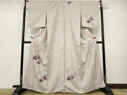 平和屋着物●訪問着　紬地　草花文　正絹　逸品　CABJ6450ut