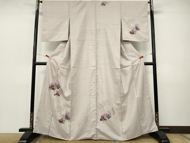 平和屋着物●訪問着　紬地　草花文　正絹　逸品　CABJ6450ut
