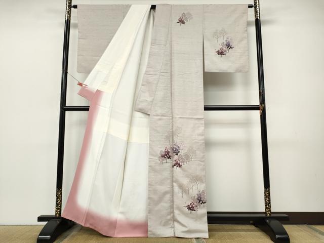 平和屋着物●訪問着　紬地　草花文　正絹　逸品　CABJ6450ut