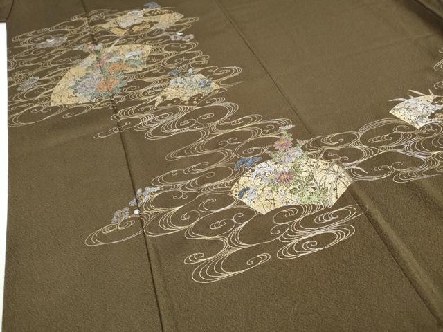 平和屋着物●訪問着　流水地紙花文　金銀彩　正絹　逸品　CABJ6454ut
