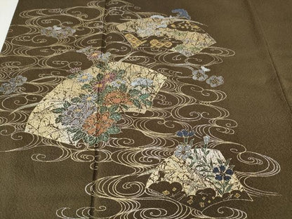 平和屋着物●訪問着　流水地紙花文　金銀彩　正絹　逸品　CABJ6454ut