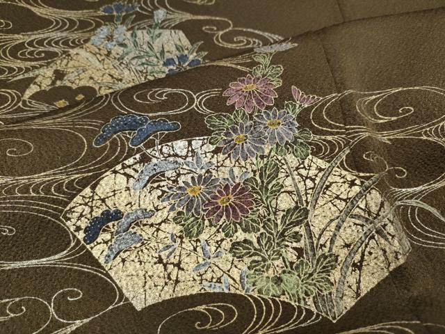 平和屋着物●訪問着　流水地紙花文　金銀彩　正絹　逸品　CABJ6454ut