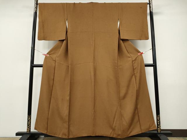 平和屋着物●上質な色無地　舞花地紋　灰茶色　正絹　逸品　CABJ6457ut