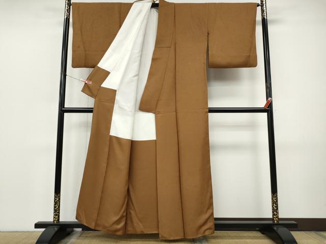 平和屋着物●上質な色無地　舞花地紋　灰茶色　正絹　逸品　CABJ6457ut