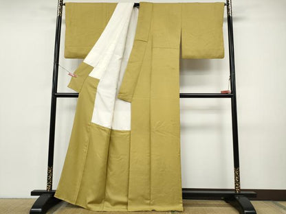 平和屋着物●上質な色無地　草花地紋　芥子色　正絹　逸品　CABJ6459ut