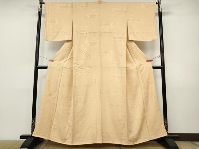 平和屋着物●上質な色無地　横段草花地紋　雄黄色　正絹　逸品　CABJ6460ut