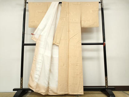 平和屋着物●上質な色無地　横段草花地紋　雄黄色　正絹　逸品　CABJ6460ut