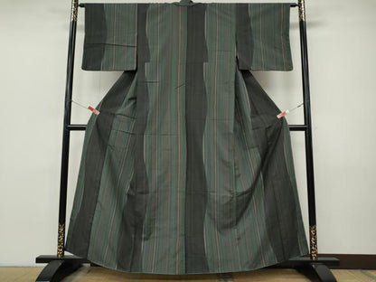 平和屋着物●上質な紬　よろけ縞　やまと誂製　正絹　逸品　CABJ6464ut