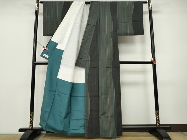平和屋着物●上質な紬　よろけ縞　やまと誂製　正絹　逸品　CABJ6464ut