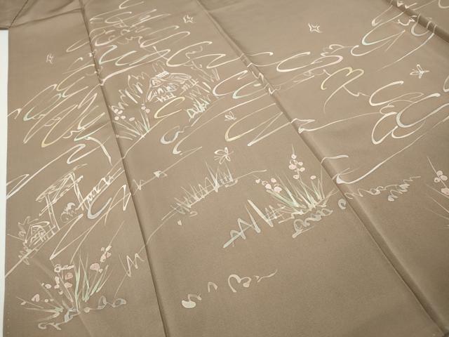 平和屋着物●訪問着　作家物　ろうけつ染め　風景草花文　正絹　逸品　CABJ6472ut
