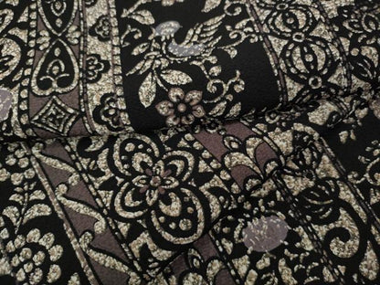 平和屋着物●上質な小紋　更紗花鳥間道　黒地　正絹　逸品　CABJ6478ut