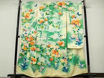 平和屋着物●豪華振袖　駒刺繍　枝花文　暈し染め　金彩　正絹　逸品　CABJ6488ut