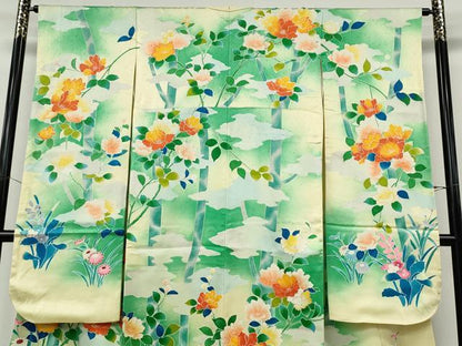 平和屋着物●豪華振袖　駒刺繍　枝花文　暈し染め　金彩　正絹　逸品　CABJ6488ut