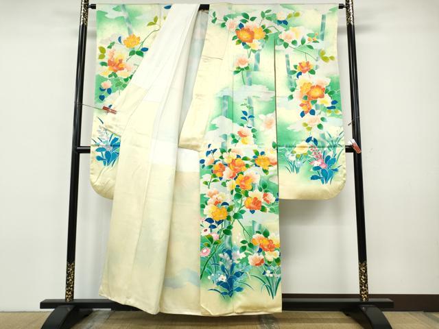 平和屋着物●豪華振袖　駒刺繍　枝花文　暈し染め　金彩　正絹　逸品　CABJ6488ut