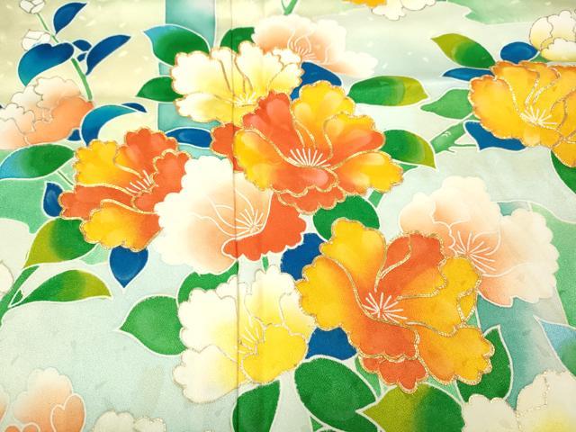 平和屋着物●豪華振袖　駒刺繍　枝花文　暈し染め　金彩　正絹　逸品　CABJ6488ut