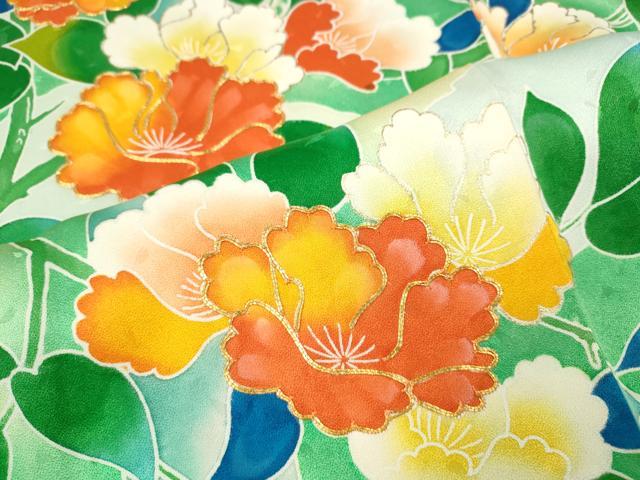 平和屋着物●豪華振袖　駒刺繍　枝花文　暈し染め　金彩　正絹　逸品　CABJ6488ut