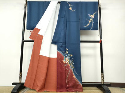 平和屋着物●染織作家　染織デザイナー　大島明　訪問着　更紗花文　暈し染め　金彩　正絹　逸品　未使用　CABJ6491ut