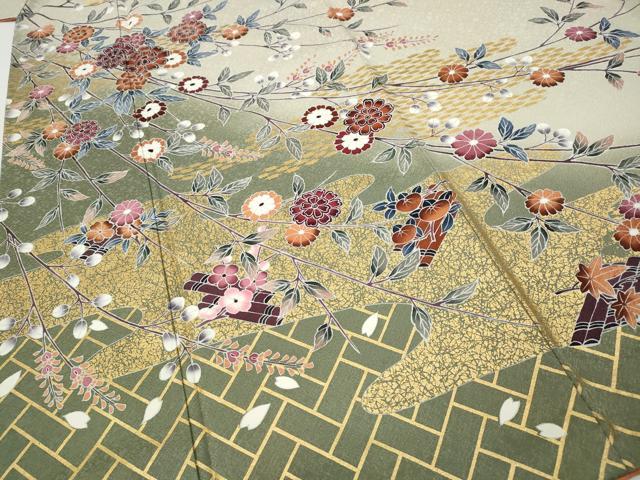 平和屋着物●訪問着　花筏　枝花文　暈し染め　金彩　正絹　逸品　CABJ6492ut