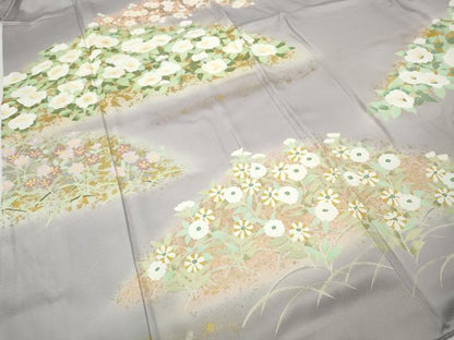 平和屋着物●訪問着　草花文　金彩　三越扱い　正絹　逸品　CABJ6493ut