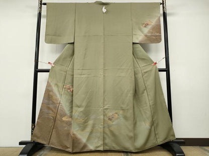 平和屋着物●訪問着　刺繍　地紙草花文　暈し染め　金銀彩　正絹　逸品　未使用　CABJ6494ut