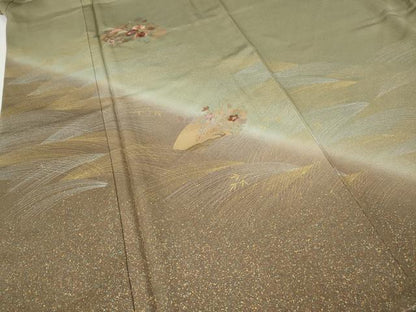 平和屋着物●訪問着　刺繍　地紙草花文　暈し染め　金銀彩　正絹　逸品　未使用　CABJ6494ut