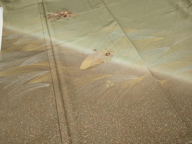 平和屋着物●訪問着　刺繍　地紙草花文　暈し染め　金銀彩　正絹　逸品　未使用　CABJ6494ut